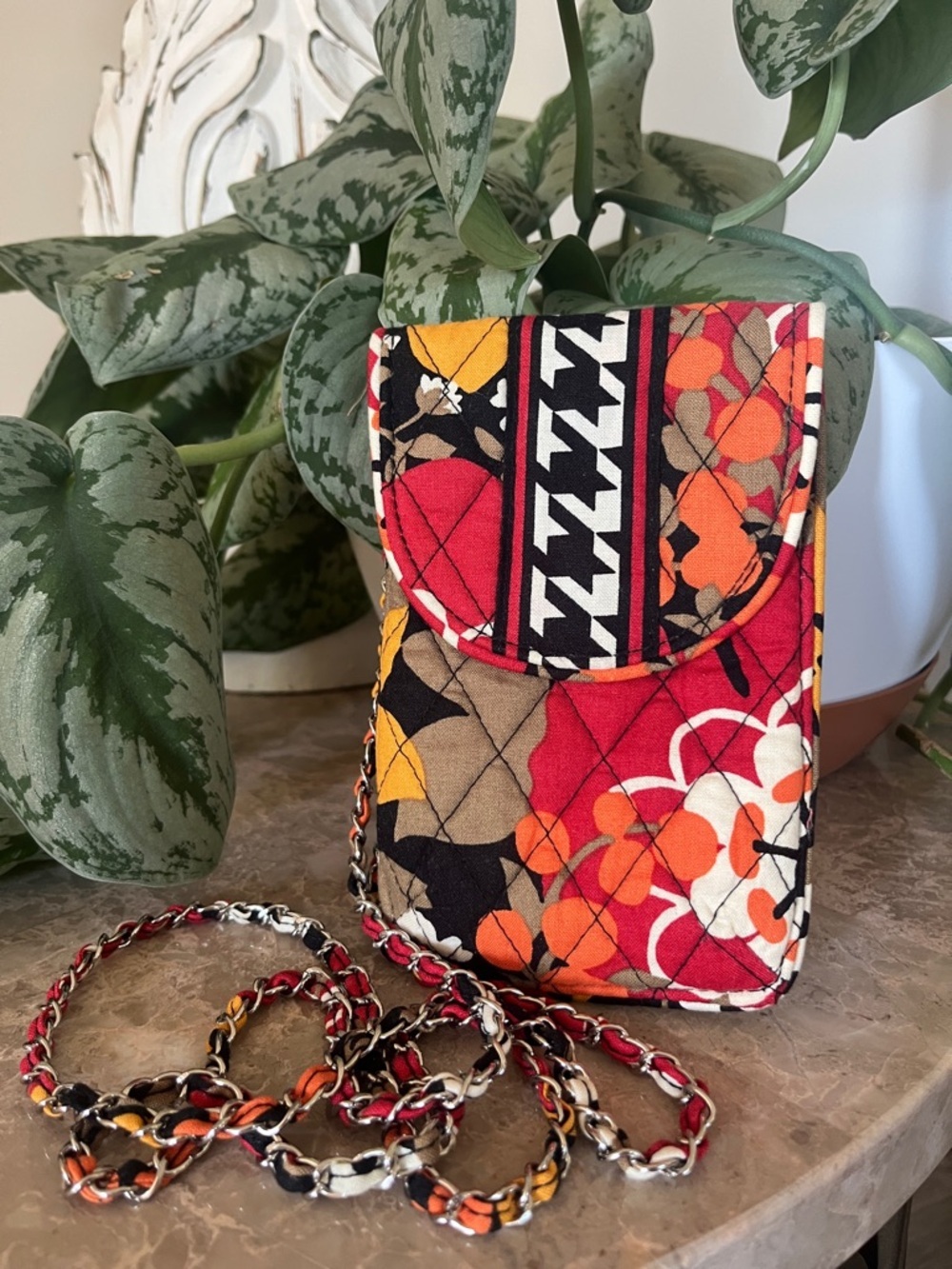 Vera Bradley Floral Quilted Mini Crossbody Phone Case in Red, Orange, Black - Picture 1 of 7